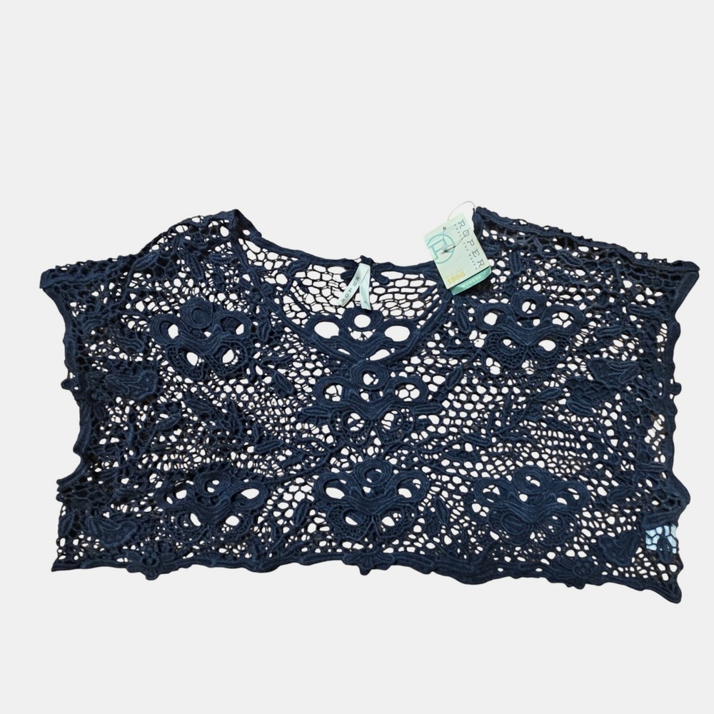 Roper Lace Crochet Boxy Poncho Layering Top M‎ Western Boho Hippie Festival NWT
